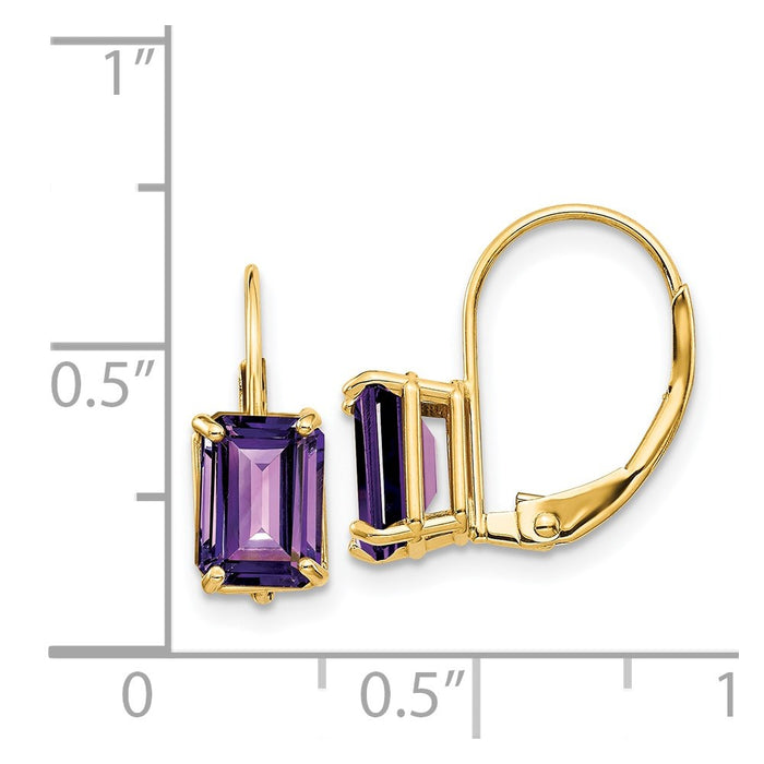 Buy Stylish 14K Gold 7x5mm Emerald Cut Amethyst Leverback Earrings - Luxury Value-4