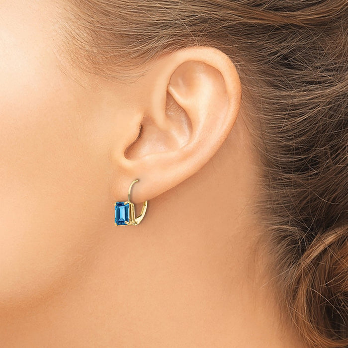 Shop 14K Gold Leverback Earrings - 7x5mm Emerald Cut Blue Topaz, Stylish Value-3