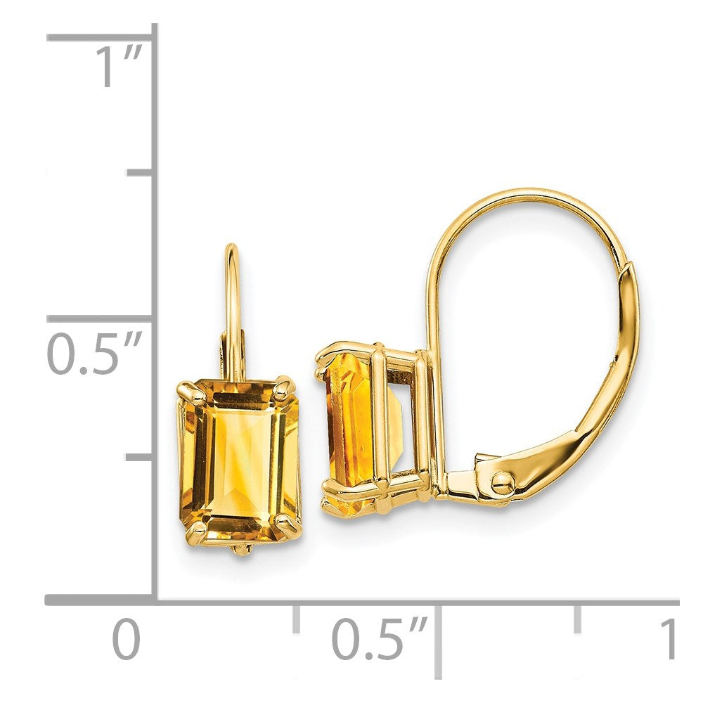 Shop Stylish 14K Gold 7x5mm Emerald Cut Citrine Leverback Earrings - Affordable Luxury