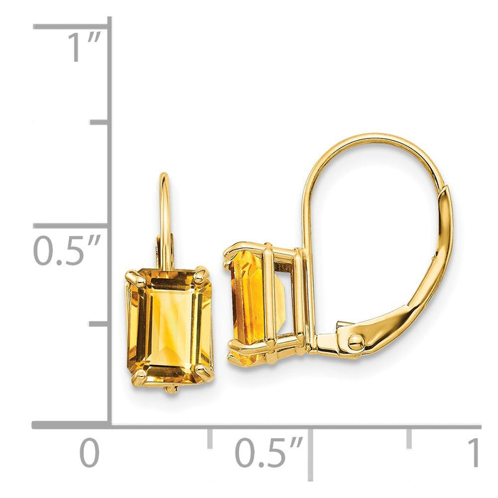 Shop Stylish 14K Gold 7x5mm Emerald Cut Citrine Leverback Earrings - Affordable Luxury-4