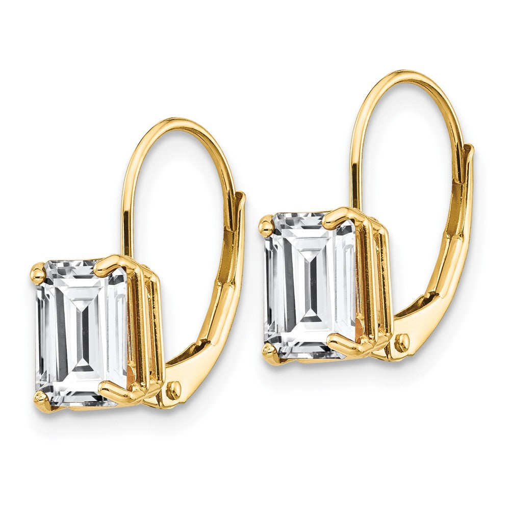 Buy Stylish 14K Gold Emerald Cut CZ Leverback Earrings - 7x5mm, Luxury Value