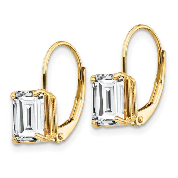 14K Gold Emerald Cut CZ Leverback Earrings - 7x5mm