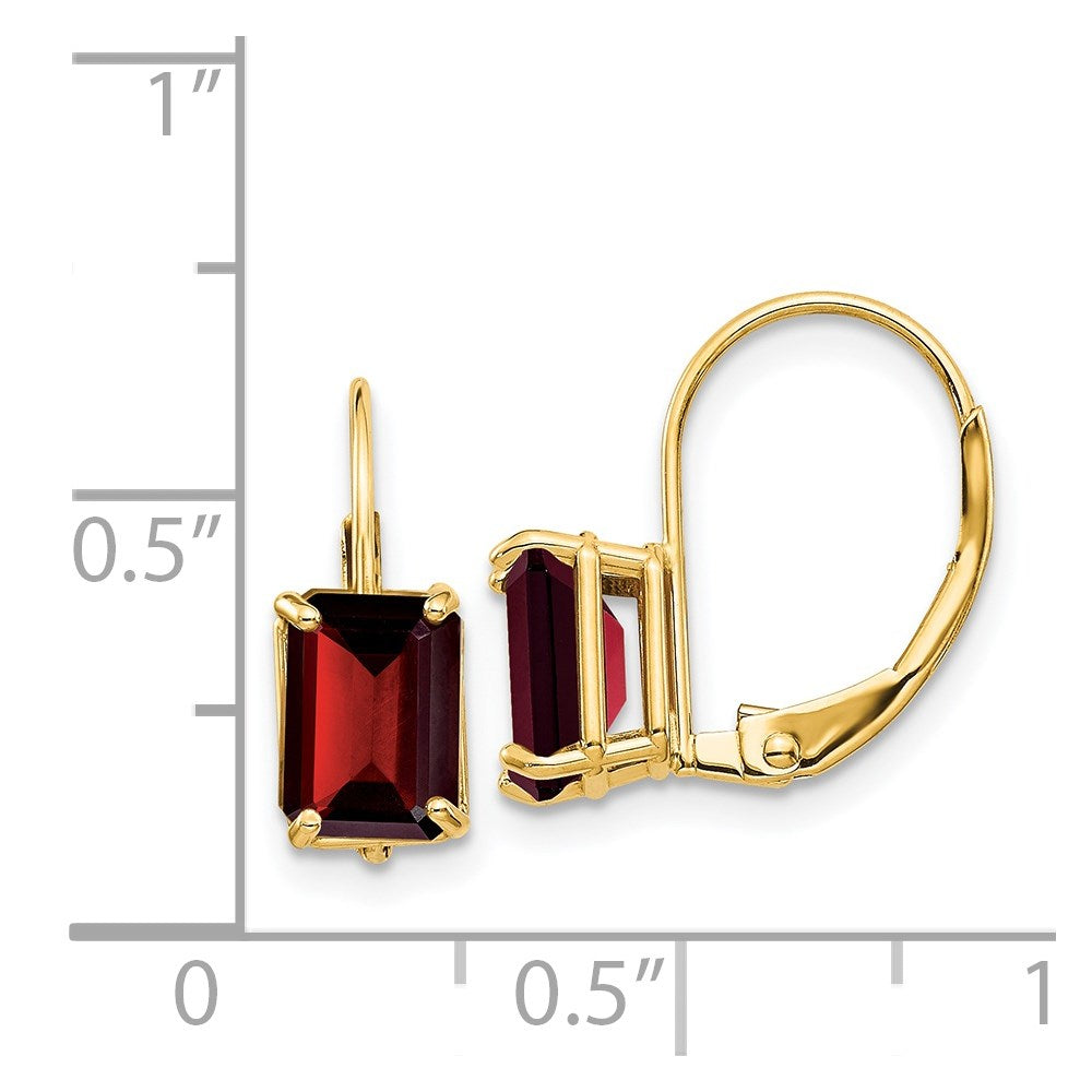 Buy Stylish 14K Gold 7x5mm Emerald Cut Garnet Leverback Earrings - Luxury Value