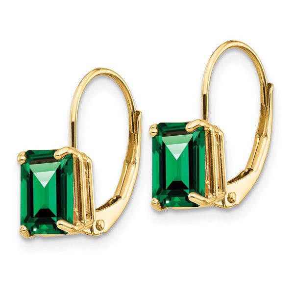 14K Emerald Cut Leverback Earrings - 7x5mm