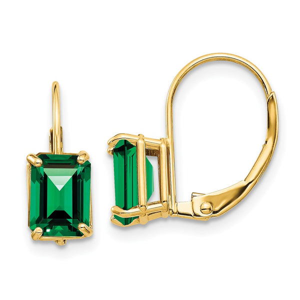 14K Emerald Cut Leverback Earrings - 7x5mm