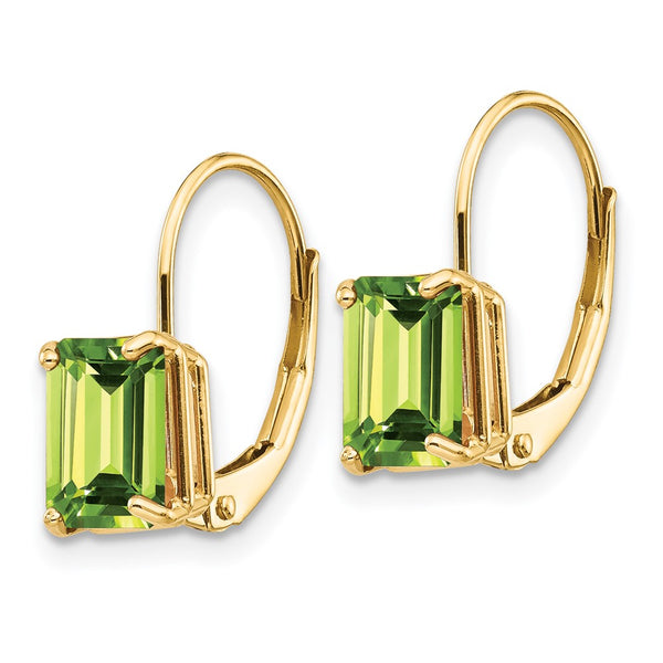 14K Gold Peridot Earrings - 7x5mm Emerald Cut