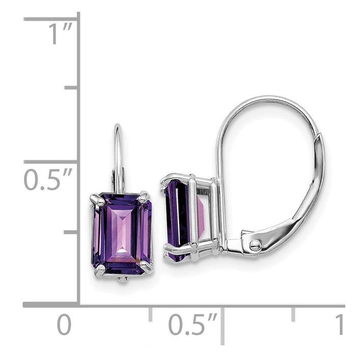 Buy Exclusive 14K White Gold Leverback Earrings with 7x5mm Amethyst Gemstone-2