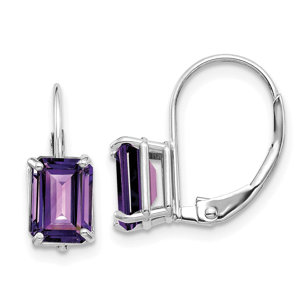Buy Exclusive 14K White Gold Leverback Earrings with 7x5mm Amethyst Gemstone