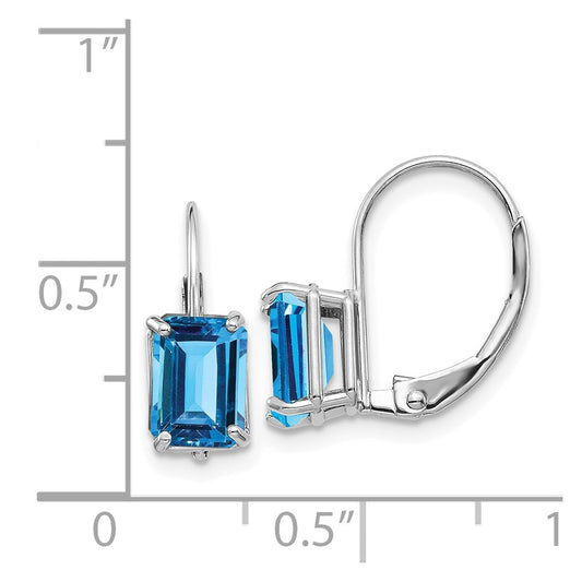 Buy Exclusive 14K White Gold Emerald Cut Blue Topaz Earrings - 7x5mm, Stylish Value