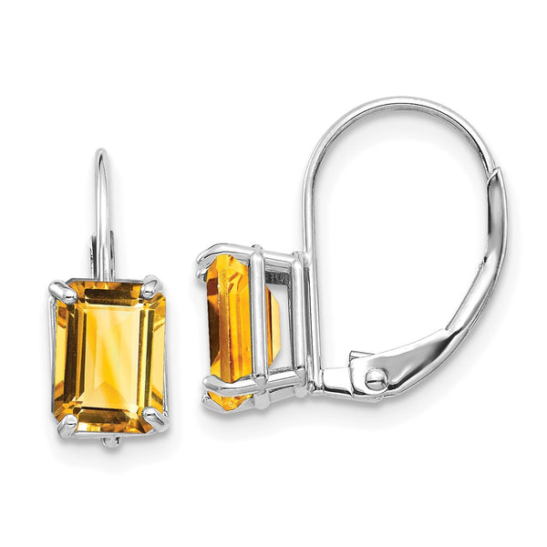 14K White Gold Emerald Cut Citrine Earrings - 7x5mm - Style GR1-1020599