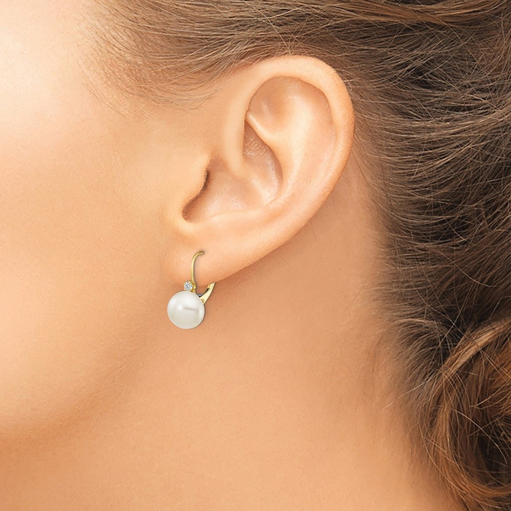 Shop Exclusive 14K White Gold Leverback Earrings with 10-11mm Pearls & Diamonds