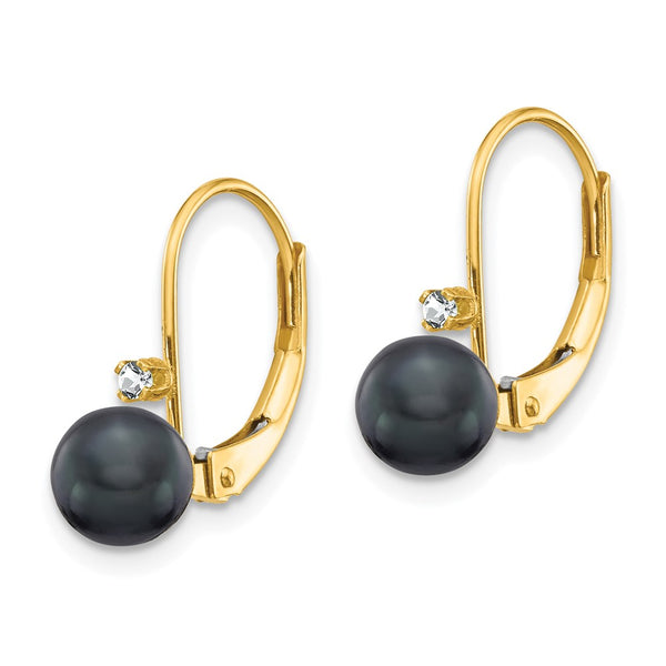 Buy Stylish 14K Gold Black Freshwater Pearl Earrings with Diamonds - 5-6mm