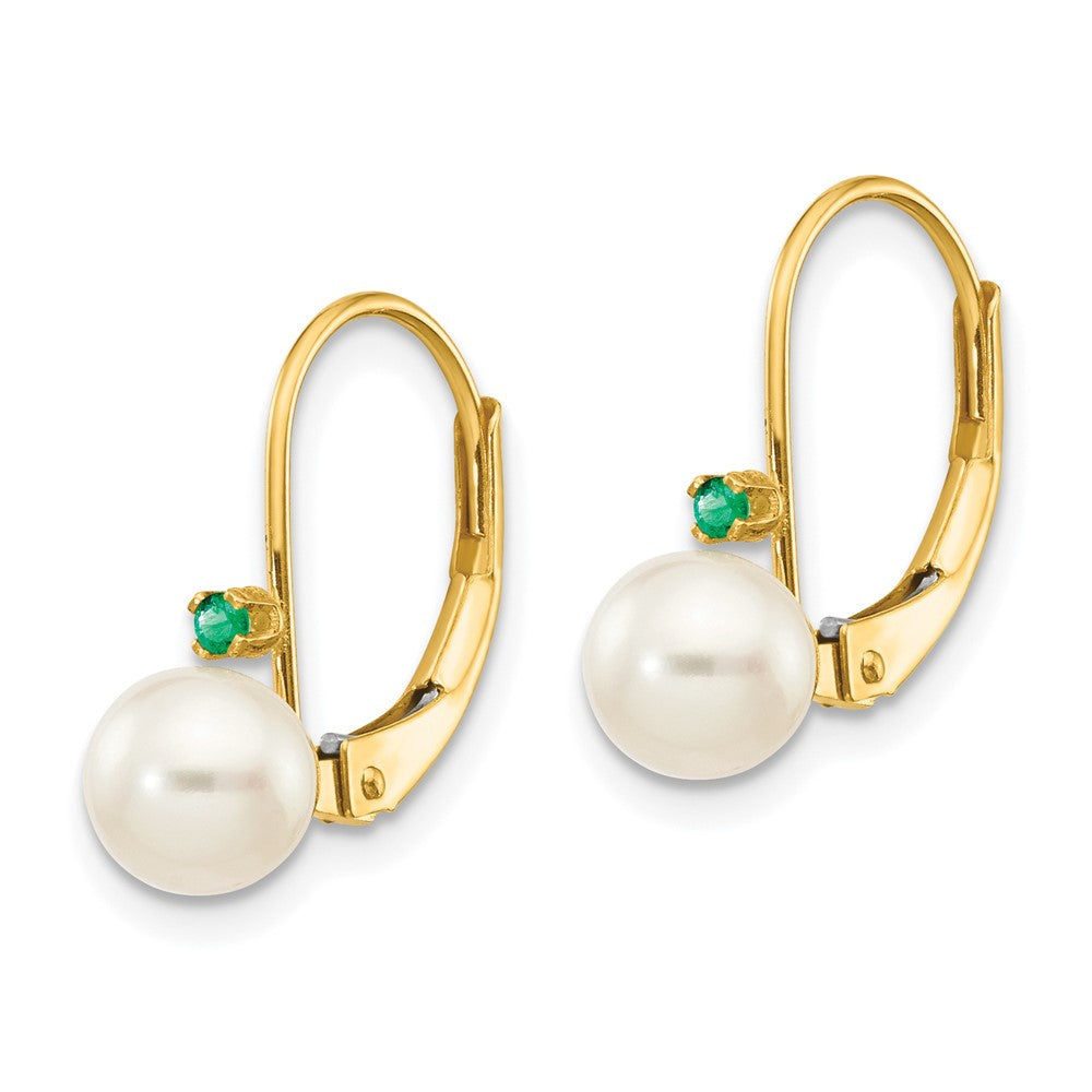 Exclusive 14K White Gold Leverback Earrings with 5.5mm Pearls & Emeralds