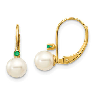 Exclusive 14K White Gold Leverback Earrings with 5.5mm Pearls & Emeralds
