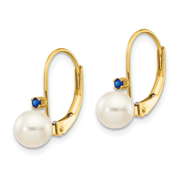 14K White Gold Leverback Earrings with Pearl & Sapphire Accents