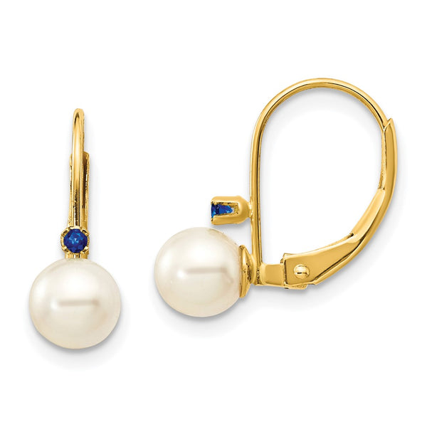 14K White Gold Leverback Earrings with Pearl & Sapphire Accents