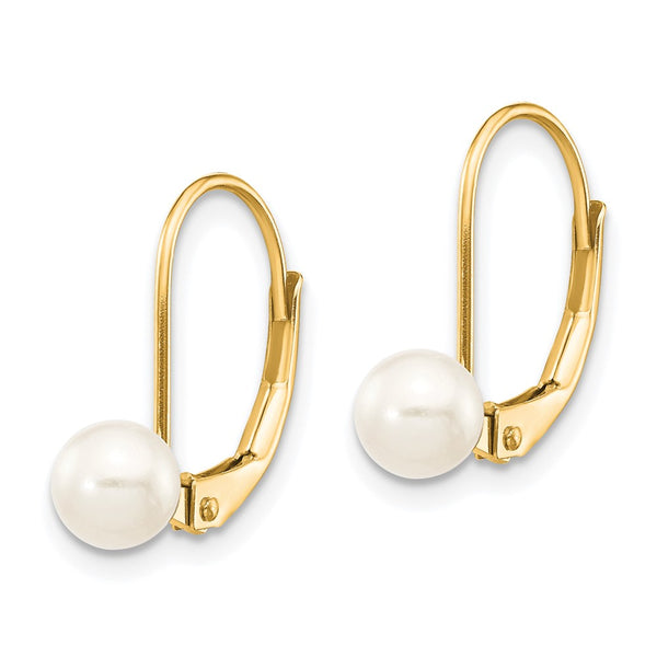 14K White Gold Leverback Earrings with 5-6mm Freshwater Pearls - Style GR1-1020607