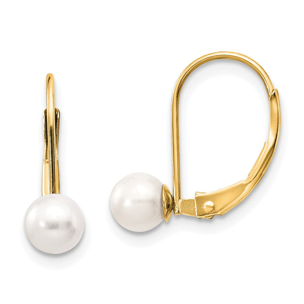 14K White Gold Leverback Earrings with 5-6mm Freshwater Pearls - Style GR1-1020607