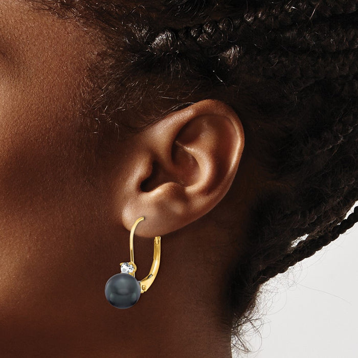 Shop Stylish 14K Gold Black Freshwater Pearl Earrings with Diamonds, 6-7mm-3