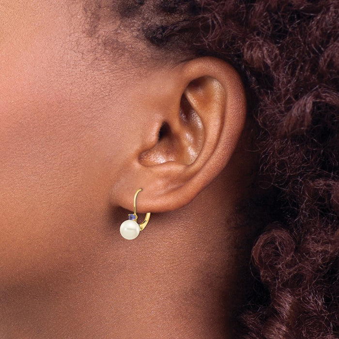 Buy Exclusive 14K White Gold Leverback Earrings with 6mm Pearls & Tanzanite-3