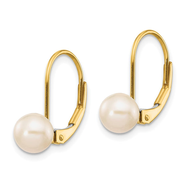 14K Gold Leverback Earrings with 6-7mm Cultured Pearls