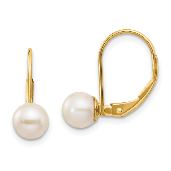 14K Gold Leverback Earrings with 6-7mm Cultured Pearls