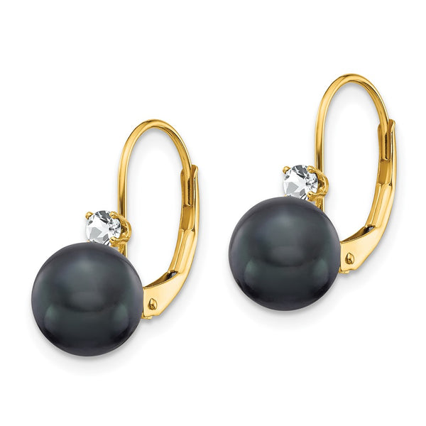 14K Gold Black Freshwater Pearl 7-8mm Diamond Earrings
