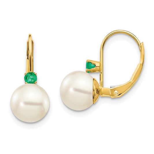 Shop Exclusive 14K White Gold Leverback Earrings with 7-7.5mm Pearls & Emeralds