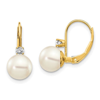 Shop Exclusive 14K White Gold 7-8mm Pearl & Diamond Leverback Earrings
