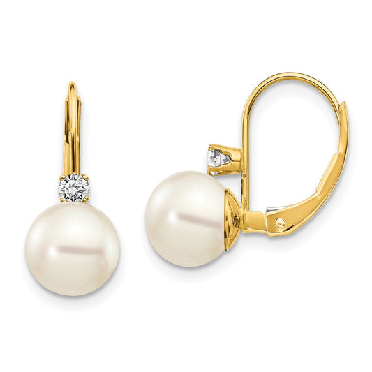 Shop Exclusive 14K White Gold 7-8mm Pearl & Diamond Leverback Earrings