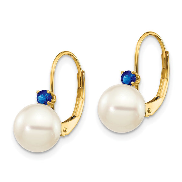 14K White Gold Leverback Earrings with Pearls & Sapphires