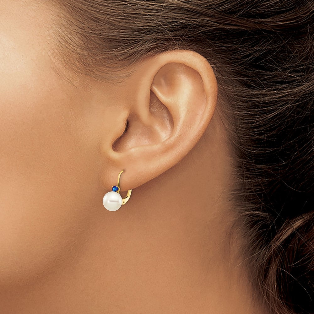 Shop High-Quality 14K White Gold Leverback Earrings with Pearls & Sapphires