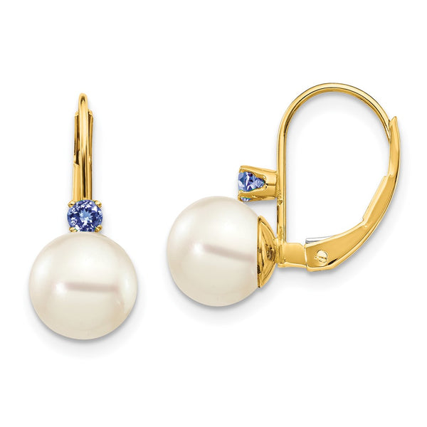14K White Gold Leverback Earrings with Freshwater Pearls & Tanzanite