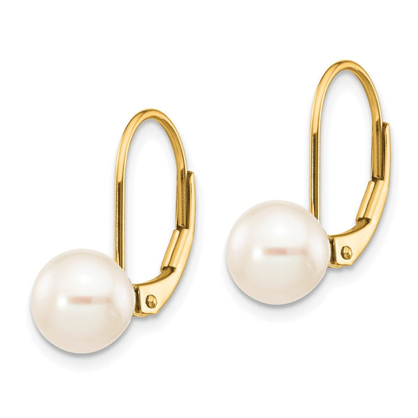 14K White Gold 7-8mm Freshwater Pearl Leverback Earrings