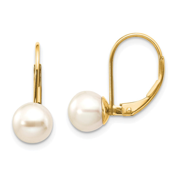 14K White Gold 7-8mm Freshwater Pearl Leverback Earrings
