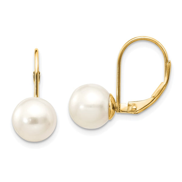 14K White Gold Pearl Earrings - 8-9mm Freshwater