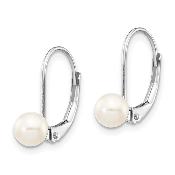 14K White Gold Leverback Earrings with 5-6mm Freshwater Pearls - Style GR1-1015121