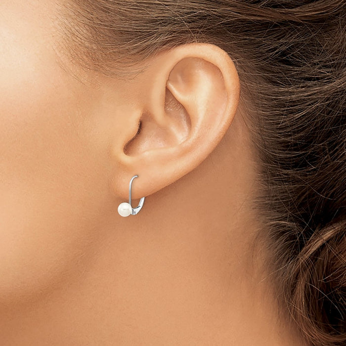 Order Stylish 14K White Gold Leverback Earrings with 5-6mm Freshwater Pearls-3