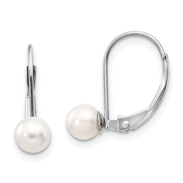 14K White Gold Leverback Earrings with 5-6mm Freshwater Pearls - Style GR1-1015121