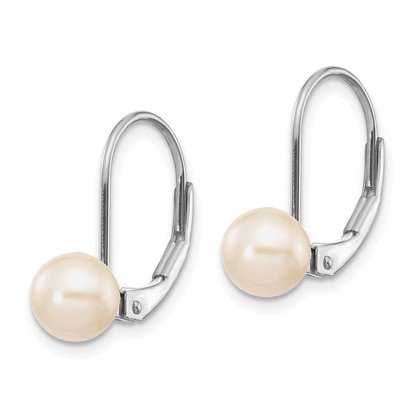 14K White Gold Leverback Earrings with 6-7mm Freshwater Pearls - Style GR1-1020633