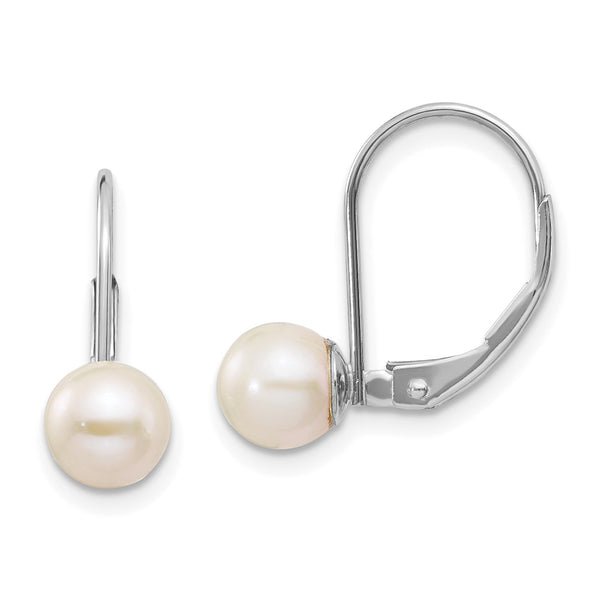 14K White Gold Leverback Earrings with 6-7mm Freshwater Pearls - Style GR1-1020633