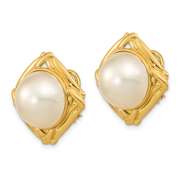 14K White Gold Omega Back Earrings with 13-14mm Mabe Pearls - Style GR1-1015134