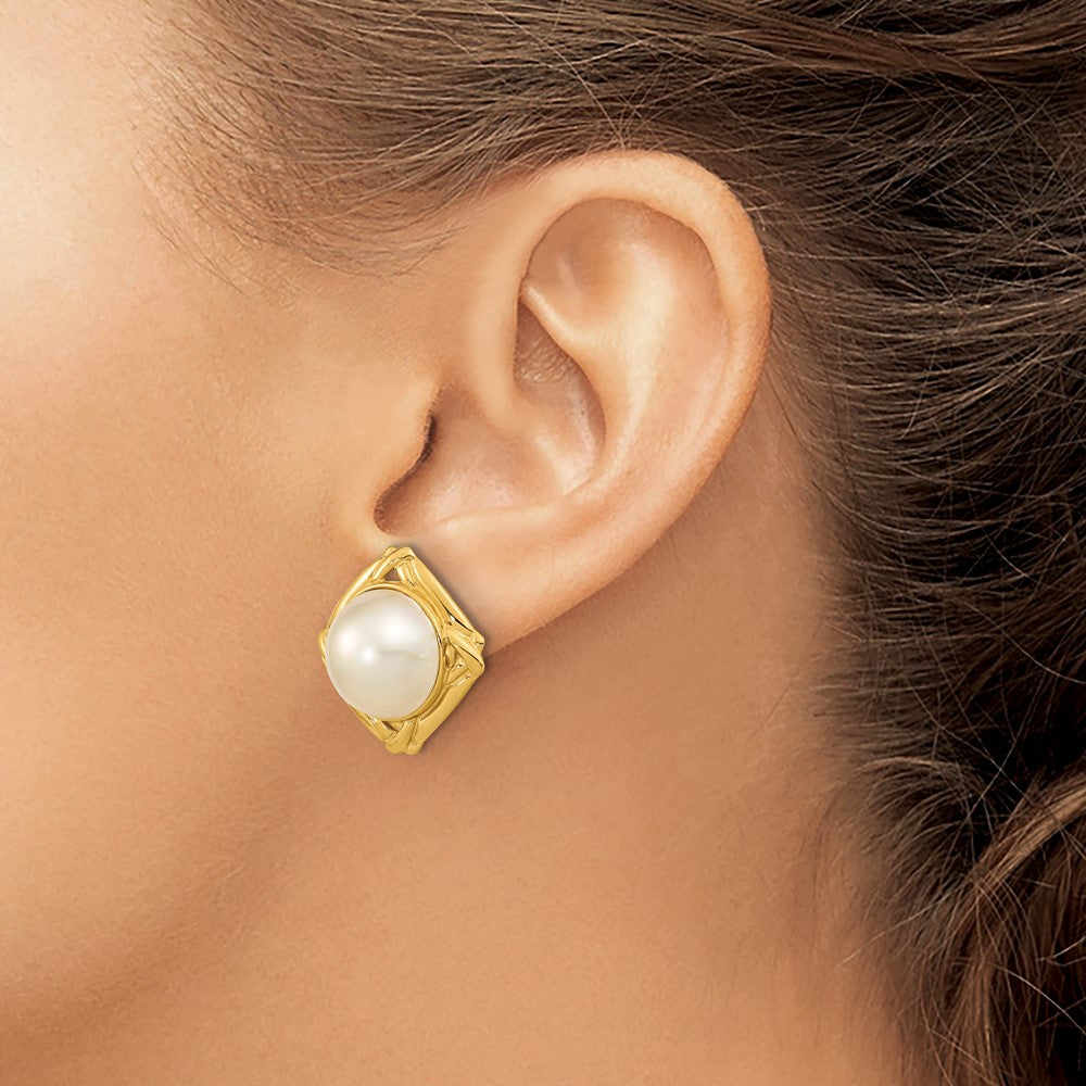 Buy Exclusive 14K White Gold Omega Back Earrings with 13-14mm Mabe Pearls