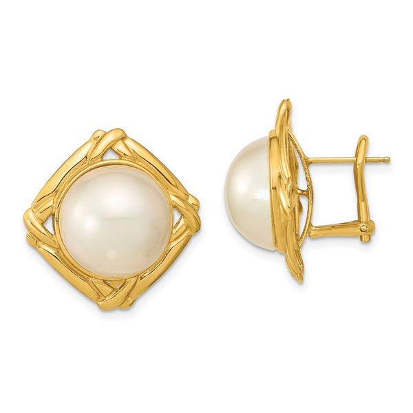 14K White Gold Omega Back Earrings with 13-14mm Mabe Pearls - Style GR1-1015134