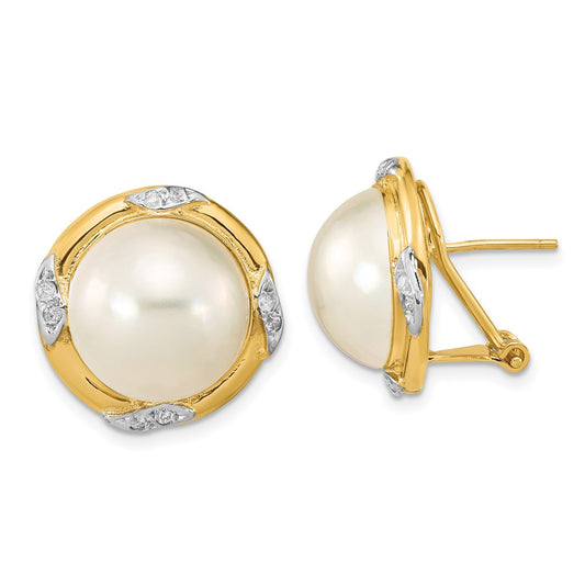 Exclusive 14K White Gold Mabe Pearl Earrings - 13-14mm, .16ct Diamond, Stylish Value