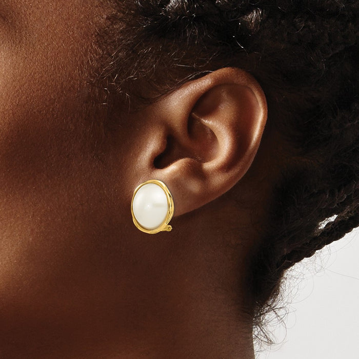 Shop Stylish 14K White Mabe Pearl Omega Back Earrings - 14-15mm, Luxury Value-3