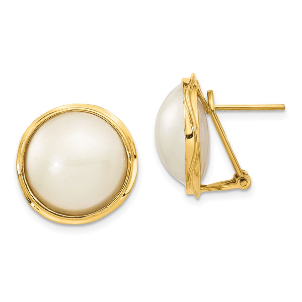 14K White Mabe Pearl Omega Back Earrings - 14-15mm