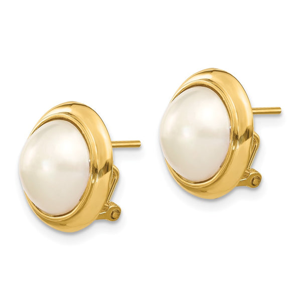 14K White Gold Omega Back Earrings with 10-11mm Mabe Pearls