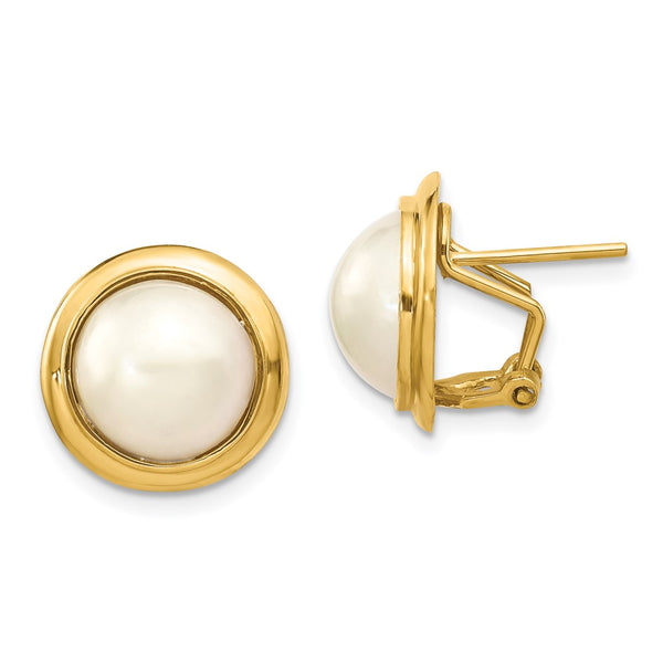 14K White Gold Omega Back Earrings with 10-11mm Mabe Pearls