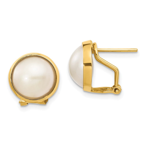 14K White Gold Mabe Pearl Earrings - 10-11mm Cultured